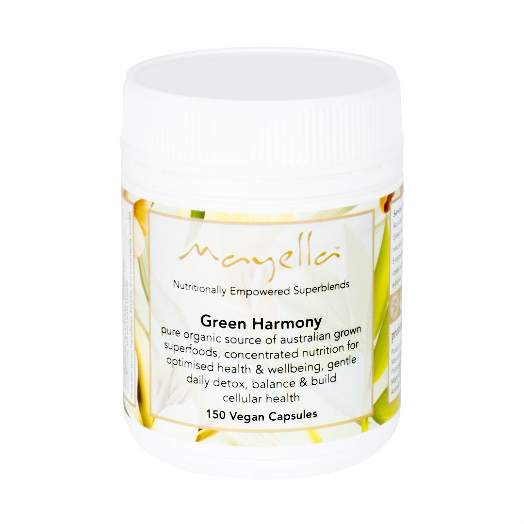 tub of green harmony 150 vegan capsules on a white background