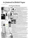 photocopy of a page in British vogue where mayella AHA exfoliating serum is featured amongst 15 other products