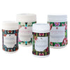 four tubs of tisane - rest easy, beauty and brains, skin tonic, ginger kisses - on a white background